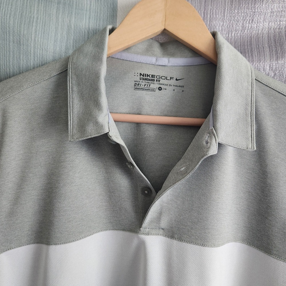 Nike Golf Mens Dri-FIT Polo Shirt Grey White Colorblock Standard Fit M Club